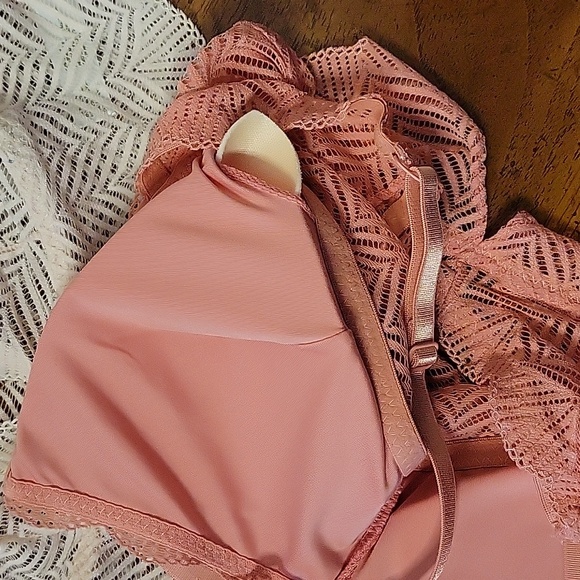 2pk M Adrienne Vittadini Longline Geo Lace Bralette, removable pads,Rose, NWT - Picture 9 of 13